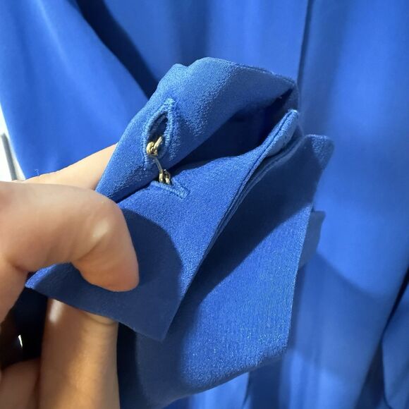 Max Mara Womens Silk Tunic Top Blouse Womens Blue Button Down Shirt *Size XL - Picture 9 of 13